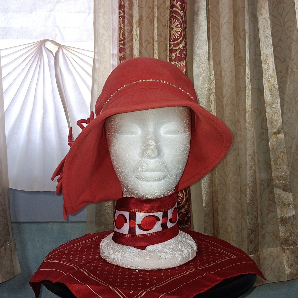 Chic Red Wide-Brim Cloche Hat